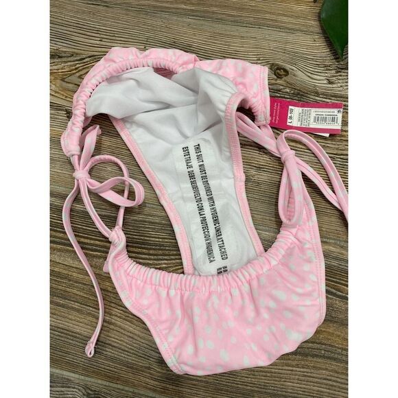 Target Xhilaration pink polka dot Shirred Side-Tie High Leg Scoop Bikini Bottom - Picture 7 of 7